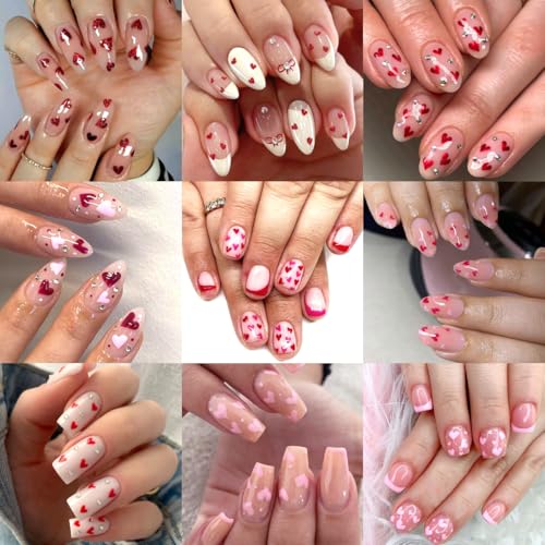 KTAABTR Valentines Style 06 Small Heart Nail Stickers 6 Sheets Glitter Decals for Manicure & DIY Nail Art