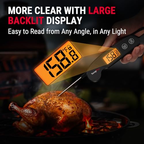 TempPro Instant Read Meat Thermometer - 1 Sec Digital Kitchen Thermometer with Backlight, Waterproof & Calibration