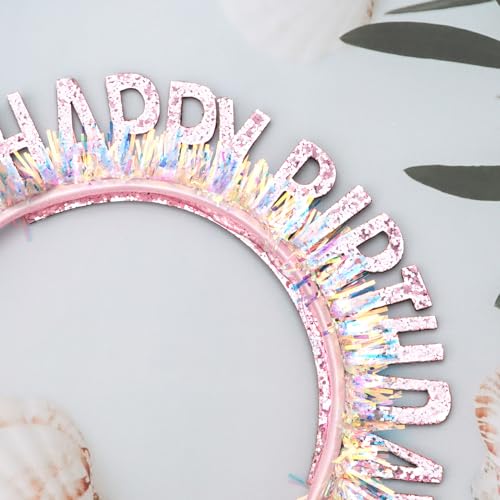 CIEHER Pink Birthday Crown Headband for Women & Girls