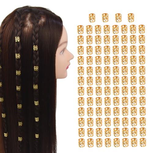 Gold Dreadlocks Beads 100 Pcs Hair Braid Rings Metal Cuffs for Women Hair Accessories