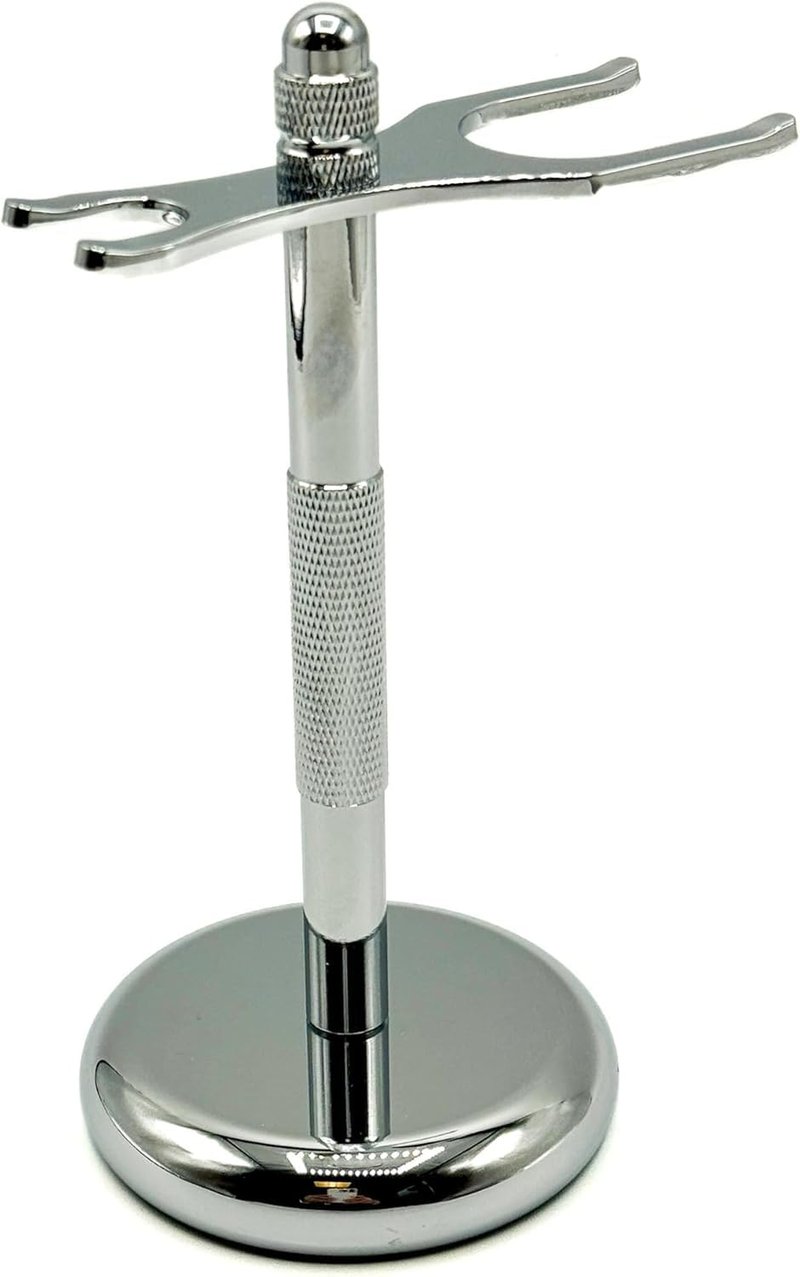 Taconic Shave Chrome 2 Prong Double Edge Safety Razor and Shaving Brush Stand with Heavy weight Felt Lined Base