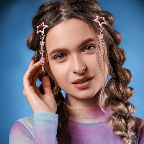 Pndeyo 2-Pack Star Tassel Hair Clips - Pink Alloy Non-Slip