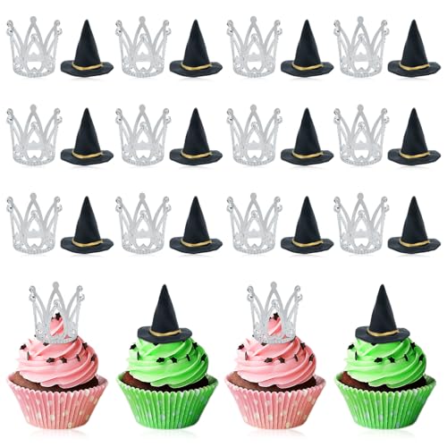 Witch Hat and Crown Cake Topper Set - 24 Pcs for Parties
