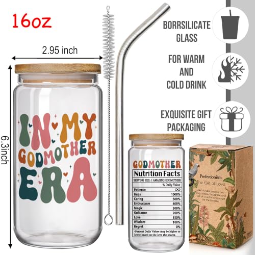 16oz Godmother Proposal Coffee Glass Cup with Lid & Straw