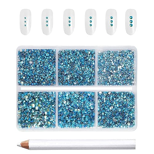 Beadsland Aquamarine AB Flatback Rhinestones 7200pcs - 6 Sizes Nail Art & Craft Gems