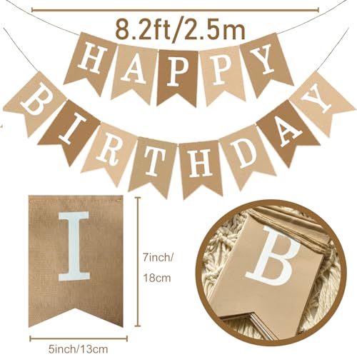 Boho Birthday Banner - Rustic Beige Canvas Garland for Celebrations