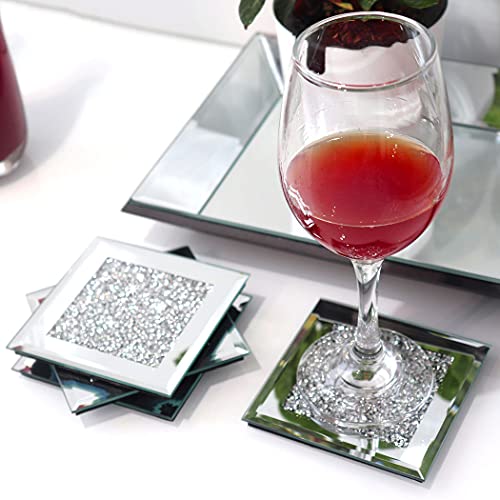 GIMORRTO 4-Piece Glass Mirrored Coaster Set - Crushed Diamond Design