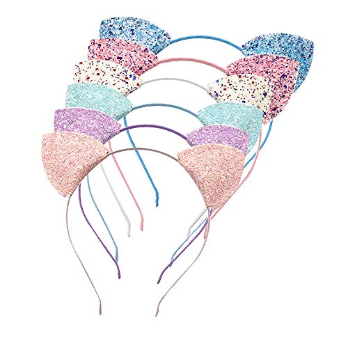 Lirila Glitter Cat Ear Headbands Set of 6 - Cosplay, Party & Daily Wear for Women and Kids