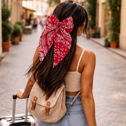 Red Bandana Hair Bow for Women - Large Casual & Special Occasion Accessory