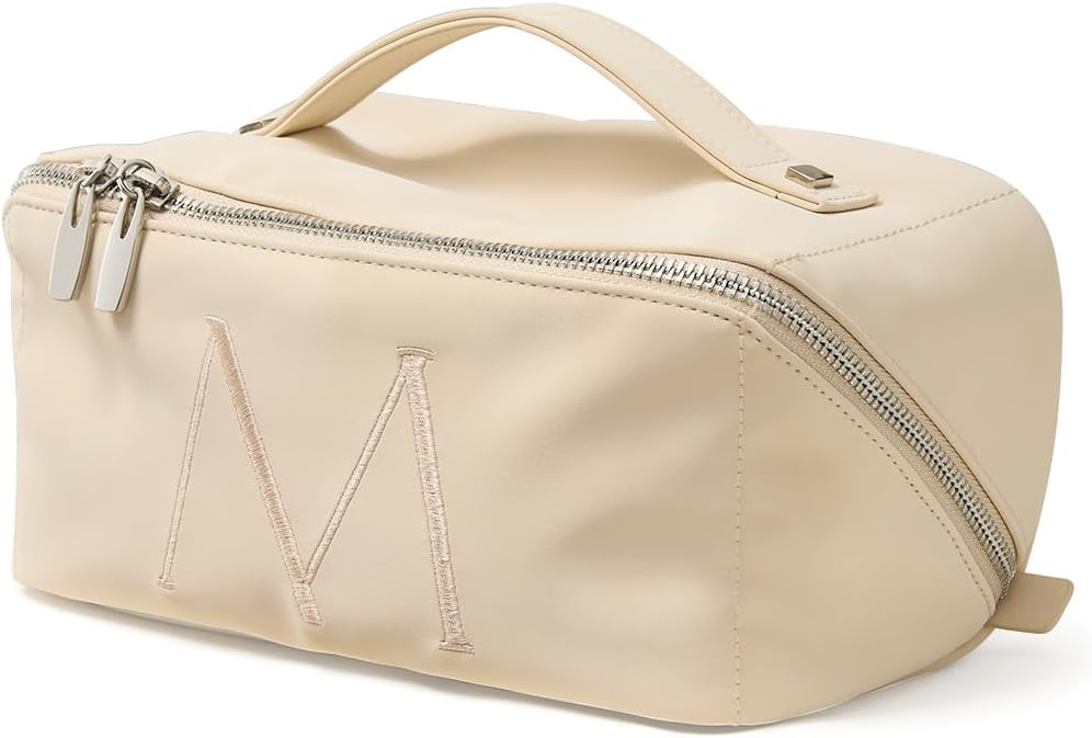 Travel Makeup Bag - Large Capacity Waterproof PU Leather Cosmetic Organizer for Skincare & Brushes | Portable Toiletry Bag