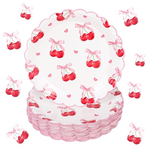PHOGARY 40-Pack Pink Cherry Paper Plates - 7-Inch Scalloped Party Decor