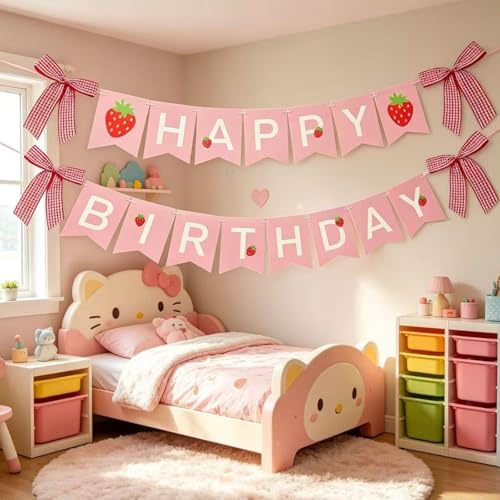 Strawberry Birthday Banner - Reusable Happy Birthday Garland