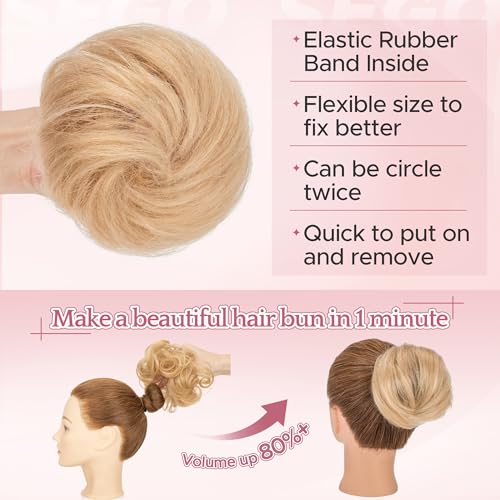 SEGO Human Hair Messy Bun Scrunchie - 25g Ash Blonde & Bleach Blonde