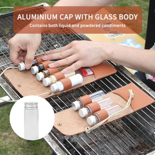Camping Spice Kit with 5 Jars & Leather Holder - Travel Seasoning Set
