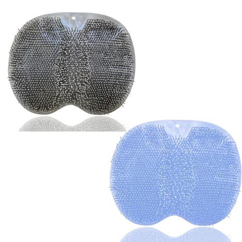 Easkite Grey & Blue Wall-Mounted Shower Foot and Back Scrubber Mat, Silicone Exfoliating Massage Brush