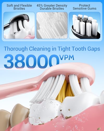 Aneebart Black & Pink Electric Toothbrush for Adults, 2 Pack, 12 Brush Heads, 6 Modes, USB Rechargeable, Smart Timer