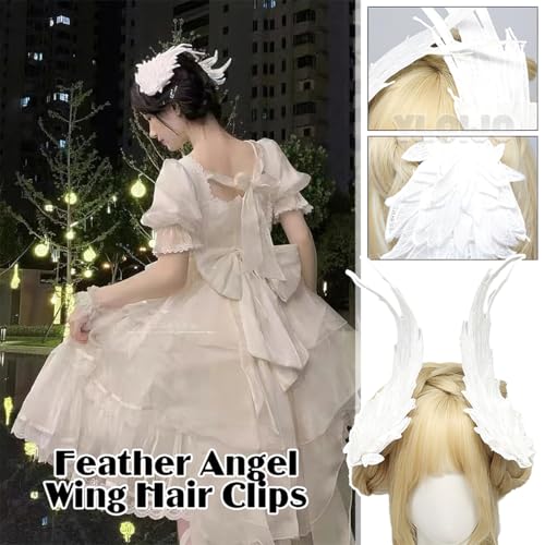 White Angel Wing Hair Clips - Embroidered Feather Hairpins for Women