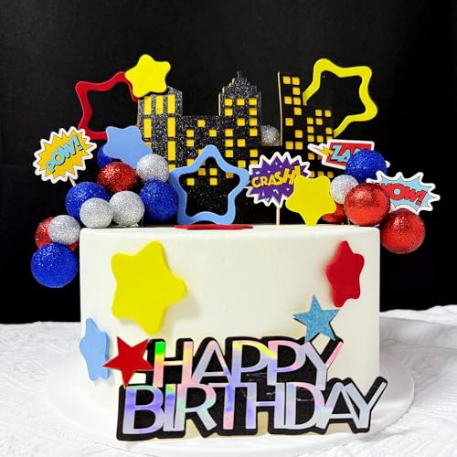 51PCS Superhero Birthday Cake Decorations Set for Kids