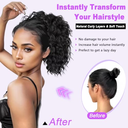 8 Inch Short Wavy Curly Drawstring Ponytail Extension - Jet Black Synthetic