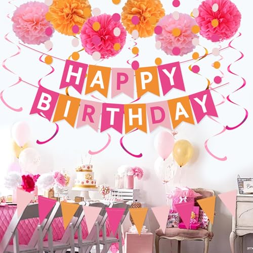 Hot Pink and Orange Birthday Party Decoration Set