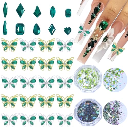 5 Green Butterfly Nail Charms Set for Nail Art - HNUIX
