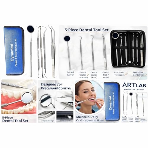 5-Piece Dental Hygiene Set - Stainless Steel Tartar Remover & Tools