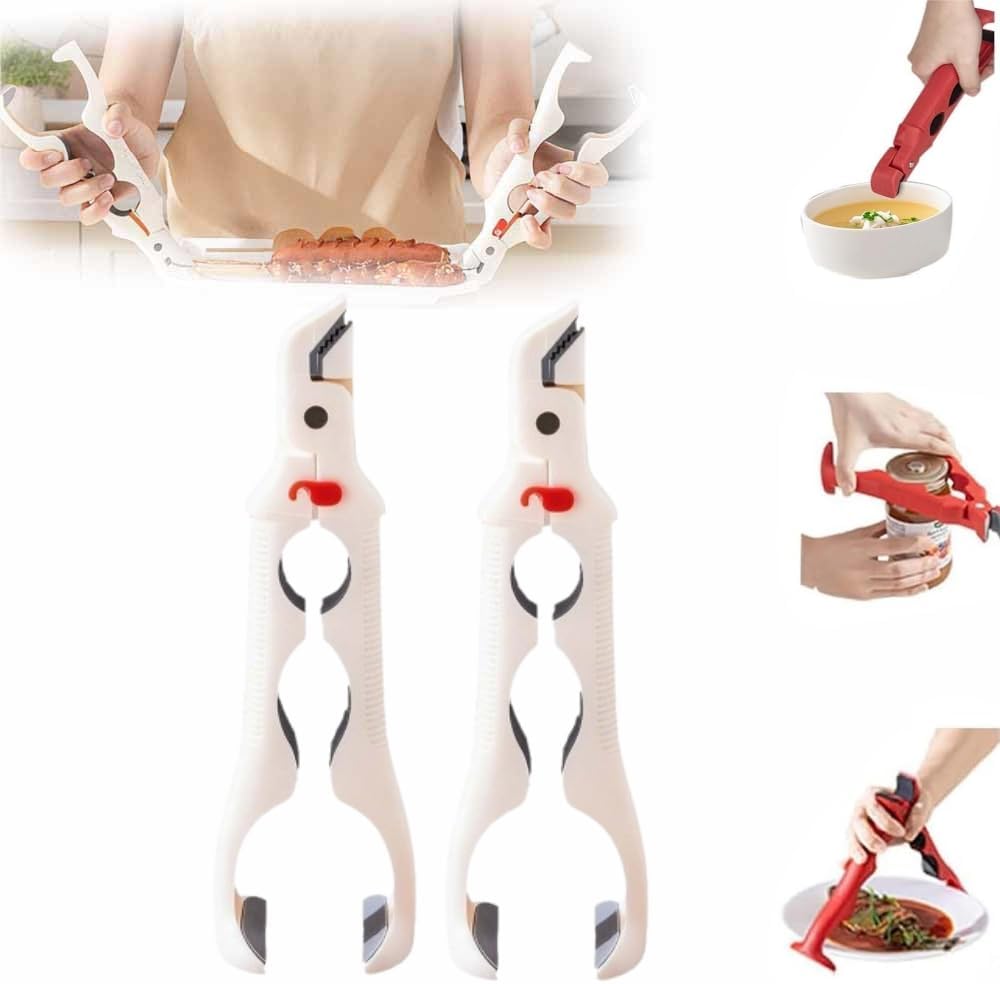3-in-1 Hot Plate Gripper - Multi-Angle Anti-Scald Bowl Holder Tool | Red, Secure Lock Design