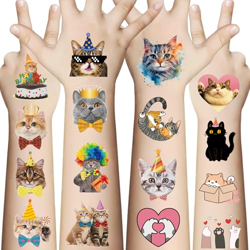 50 PCS Cat Temporary Tattoos for Kids Birthday Parties