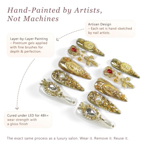TENPAL Long Stiletto Press-On Nails with Baroque Pearl & Celestial Charms