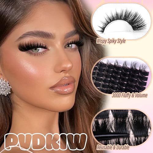 PVDKIW B Fluffy Lash Clusters Kit with Spikes, 12-22mm Volume Eyelash Extensions