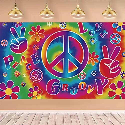Retro Hippie Backdrop Banner - 71x44 Inch Polyester for 60's Party