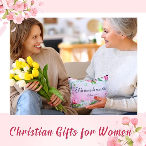 Kacctyen 12 Pcs Spanish Christian Cosmetic Bags - Bible Verse Makeup Pouches