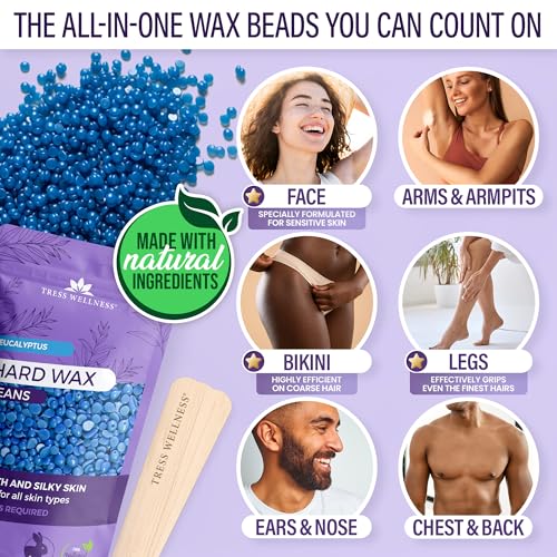 Tress Wellness Award Winning Waxing Kit for Sensitive Skin, Safe for Face & Skin, Easy to Use, At-Home Kit for Face, Bikini, Brazilian & Full Body - Digital Display, Black Purple Flower