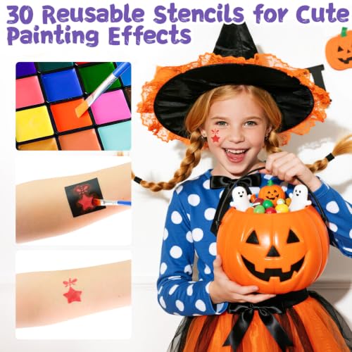 18-Color Face Painting Kit for Kids & Adults with Brushes and Stencils