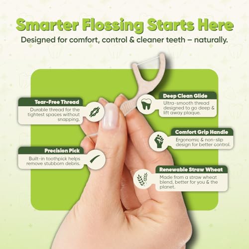 GoEcoVita Plant-Based Dental Floss Picks, Unflavored (200 Pack)