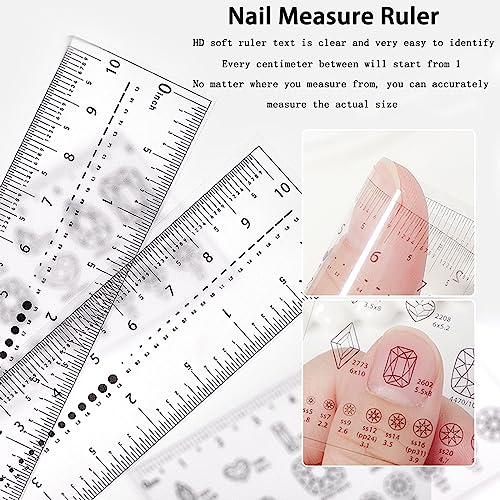 Ultra Thin 4-Piece Nail Measurement Ruler with Rhinestones