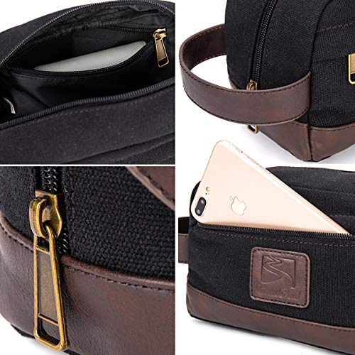 Travel Toiletry Bag for Men & Women - Medium Black Canvas Dopp Kit