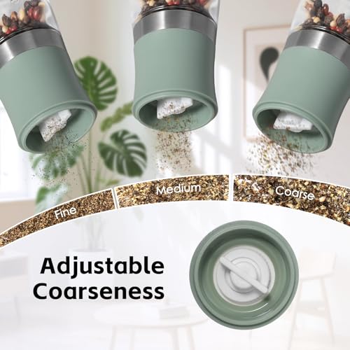 vzaahu Mini Salt and Pepper Grinder Set - Portable Adjustable Coarseness