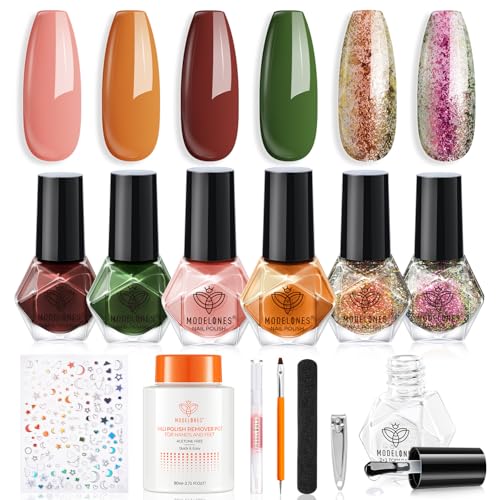 modelones Christmas Nail Polish Set 6 Colors, Red Green Pink Orange