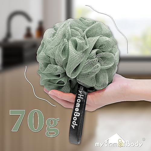 myHomeBody Large 70g Loofah Sponge 3 Pack - 2 Sage Green + 1 Graphite Gray