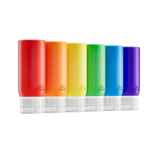 6 Pack Travel Bottles for Toiletries - TSA Approved 3oz Leakproof Travel Size Containers, BPA Free Silicone Refillable Squeezable Bottles, Travel Essentials for Shampoo and Conditioner (Multicolor)