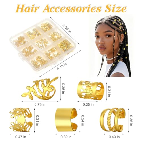 Redriver 100PCS Gold Hair Cuffs for Braids & Locs - Metal Dreadlock Accessories Set