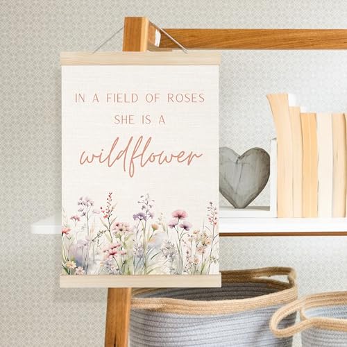 Boho Floral Girl Nursery Poster with Wooden Hanger - 12x16