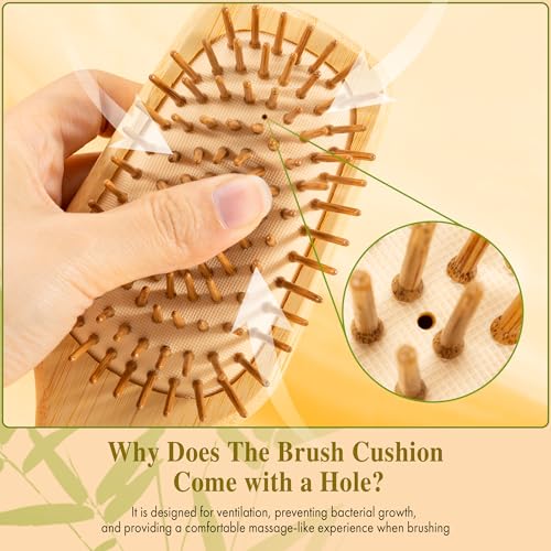 BFWood Bamboo Paddle Hair Brush - Yellow Bamboo Bristle Detangler & Scalp Massager