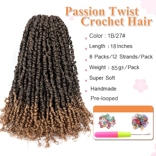 Umylar 18 Inch Pre-Twisted Passion Twist Crochet Hair - 8 Pack Set