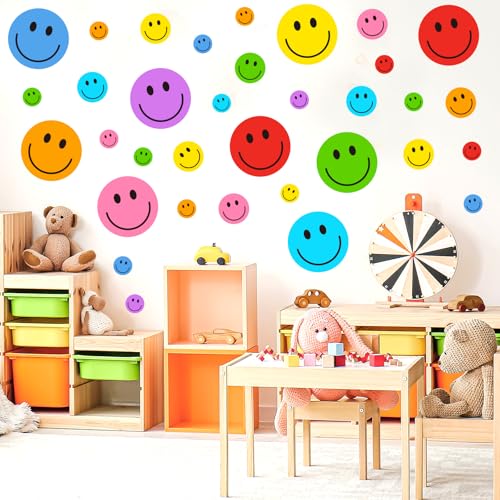 Whaline 8 Sheet Colorful Smile Face Wall Decals for Home & Office