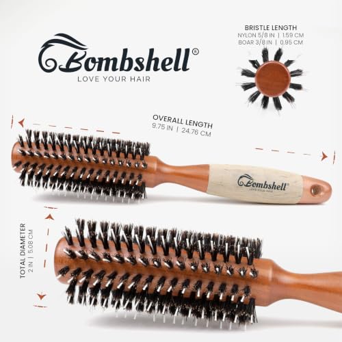 Bombshell 2-Inch Round Hair Brush with Boar Bristle and Birchwood Handle