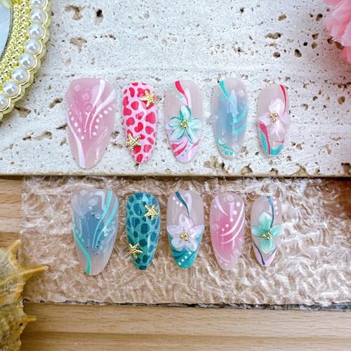 30pcs Almond Press On Nails with 3D Floral Design - DIY Manicure