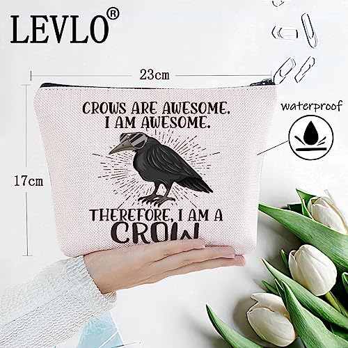 Crows Are Awesome Makeup Bag - LEVLO Cotton Cosmetic Pouch