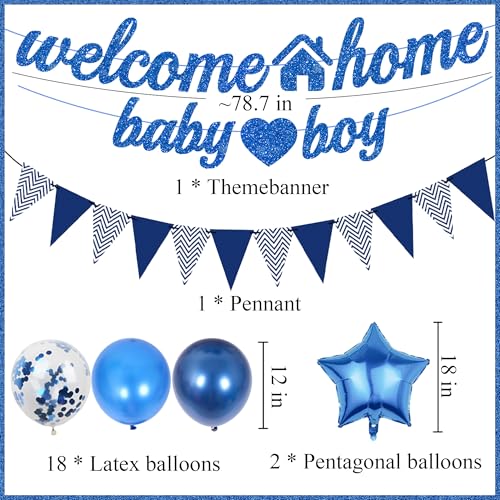 Welcome Home Baby Boy Decoration Set - 22 Pcs Blue Banners & Balloons